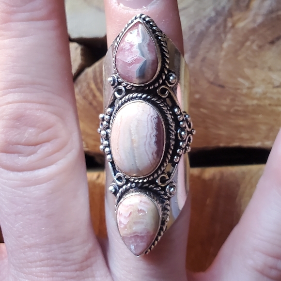New Rhodochrosite 925 Silver Statement Ring. - Picture 3 of 16